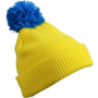 Bonnet personnalisé tricot avec revers et pompom Jaunejaune/bleu azur