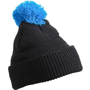 Bonnet personnalisé tricot avec revers et pompom Au choixnoir/bleu pacifique