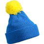 Bonnet personnalisé tricot avec revers et pompom Au choixbleu azur/jaune