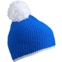 Bonnet publicitaire tricot crocheté à pompom Au choixbleu/blanc