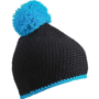 Bonnet publicitaire tricot crocheté à pompom Noirnoir/turquoise