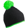 Bonnet publicitaire tricot crocheté à pompom Noirnoir/vert fluo