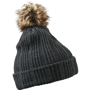 Bonnet tricot avec revers et pompom Au choixgris foncé mélangé/n