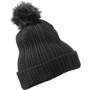 Bonnet tricot avec revers et pompom Noirnoir