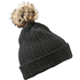 Bonnet tricot avec revers et pompom Noirnoir/naturel