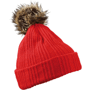Bonnet tricot avec revers et pompom Au choixrouge/naturel