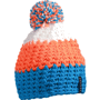 Bonnet tricot crocheté à pompom Bleubleu pacifique/orang