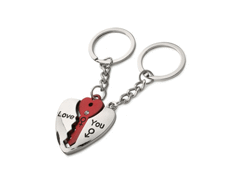 Duo porte-cles coeur avec clef rouge