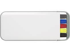 Etui en plastique contenant 4 stylos et 1 roller