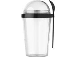 Mug en plastique avec compartiment 'céréales'.