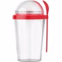 Mug en plastique avec compartiment 'céréales'. Rougerouge