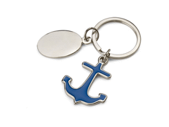 Porte-cles métal ancre bleue
