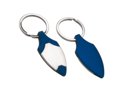 Porte-cles métal bouclier satine/bleu