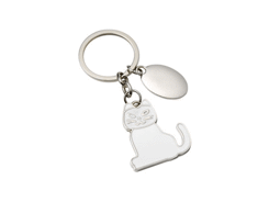 Porte-cles métal chaton blanc