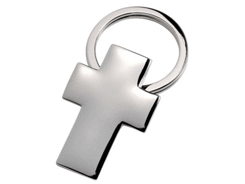 Porte-cles métal chrome croix