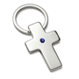 Porte-cles métal croix avec cristal bleu Au choixargenté/bleu