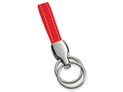 Porte-cles métal cuir rouge