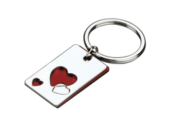 Porte-cles métal deux plaquettes coeur