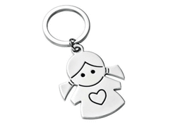 Porte-cles métal petite fille coeur