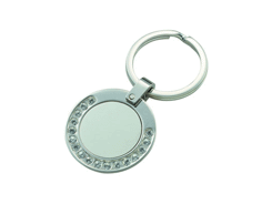 Porte-cles métal rond avec cristaux