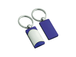 Porte-cles métal satine/bleu