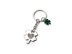 Porte-cles métal trefle 4 feuilles cristaux