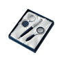 Set stylo/p.-cles/loupe chrome / bleu Au choixargenté/bleu