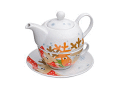 Théière et tasse en porcelaine avec décorations de