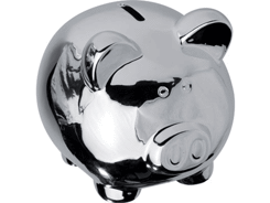 Tirelire petit cochon en céramique peinte, chromée